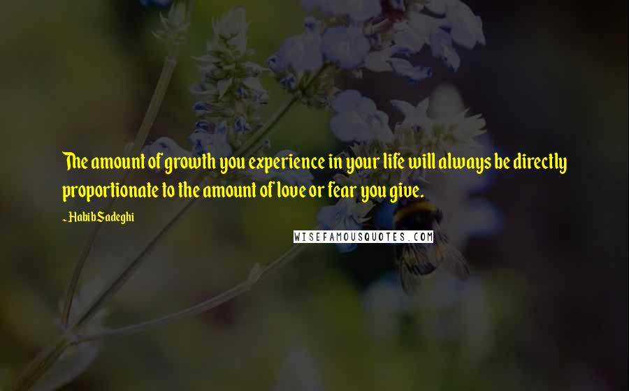 Habib Sadeghi Quotes: The amount of growth you experience in your life will always be directly proportionate to the amount of love or fear you give.