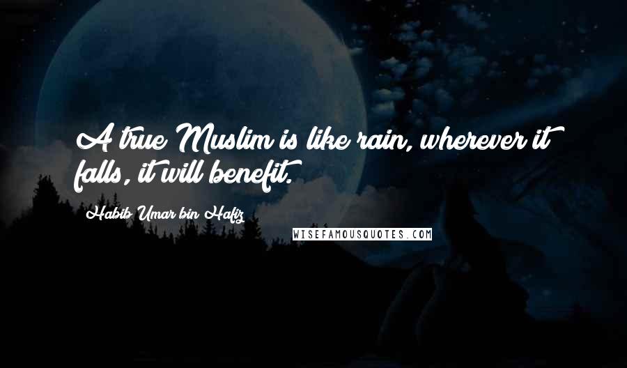 Habib Umar Bin Hafiz Quotes: A true Muslim is like rain, wherever it falls, it will benefit.