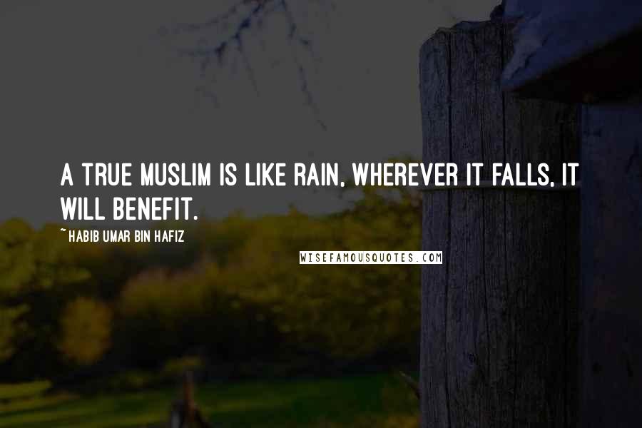 Habib Umar Bin Hafiz Quotes: A true Muslim is like rain, wherever it falls, it will benefit.