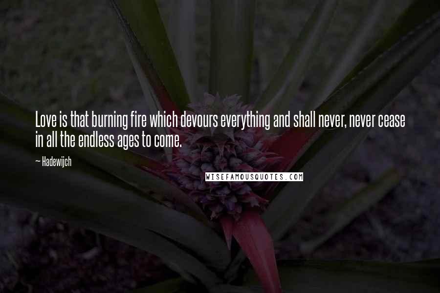 Hadewijch Quotes: Love is that burning fire which devours everything and shall never, never cease in all the endless ages to come.