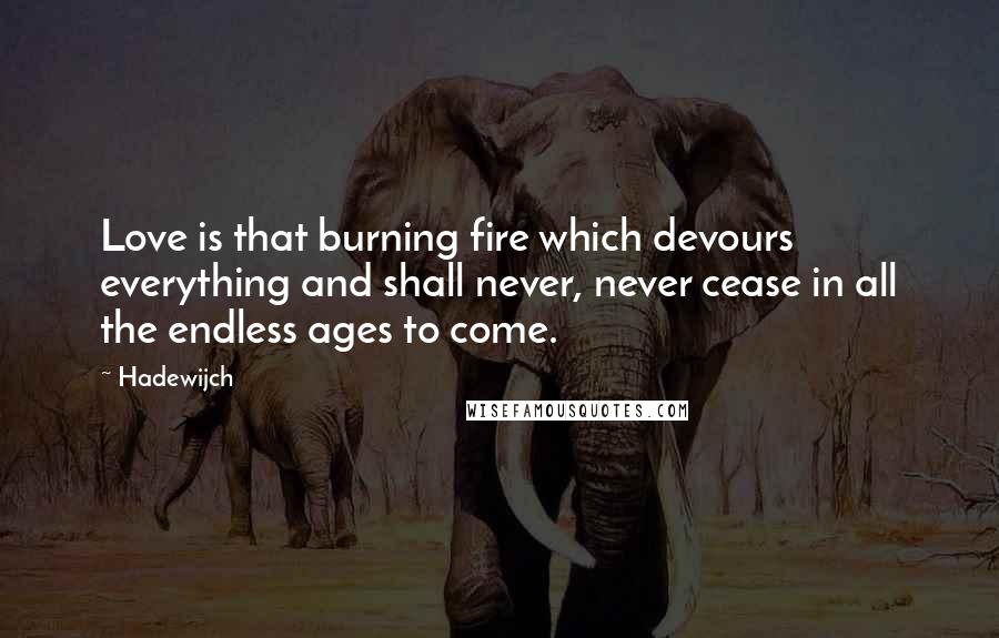 Hadewijch Quotes: Love is that burning fire which devours everything and shall never, never cease in all the endless ages to come.