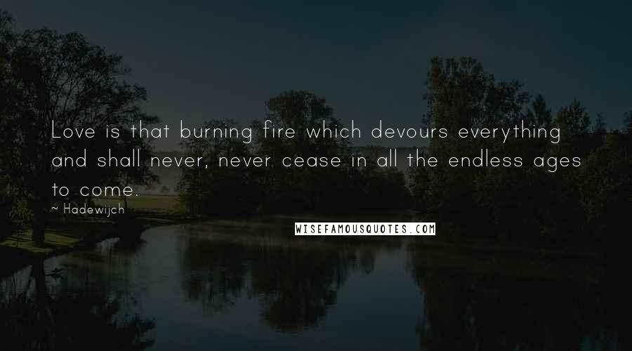 Hadewijch Quotes: Love is that burning fire which devours everything and shall never, never cease in all the endless ages to come.