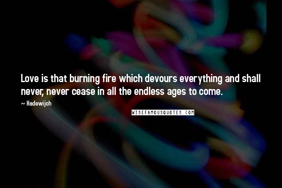 Hadewijch Quotes: Love is that burning fire which devours everything and shall never, never cease in all the endless ages to come.