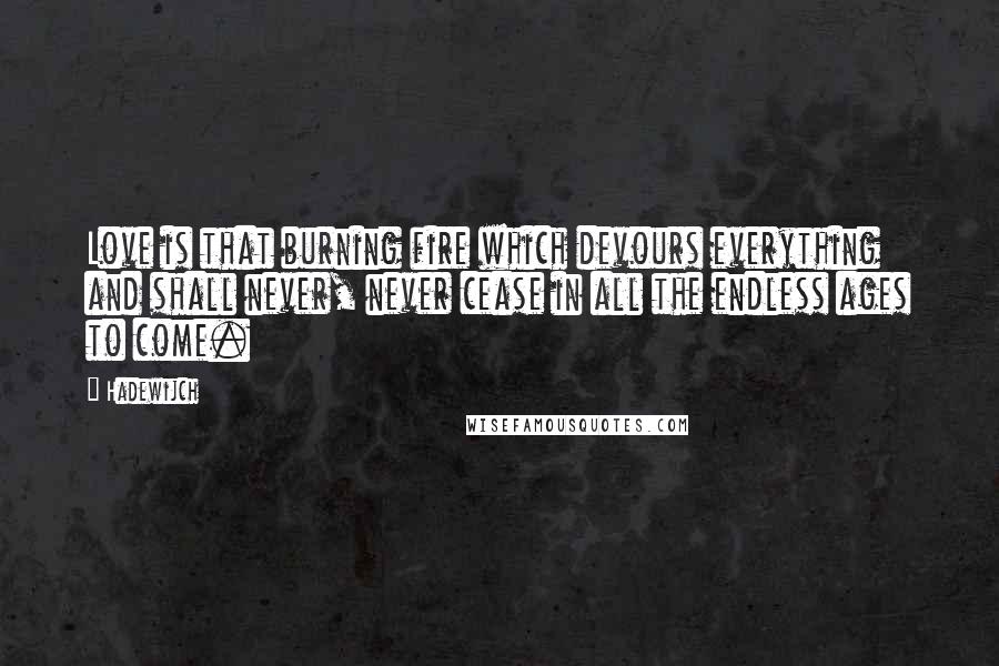 Hadewijch Quotes: Love is that burning fire which devours everything and shall never, never cease in all the endless ages to come.