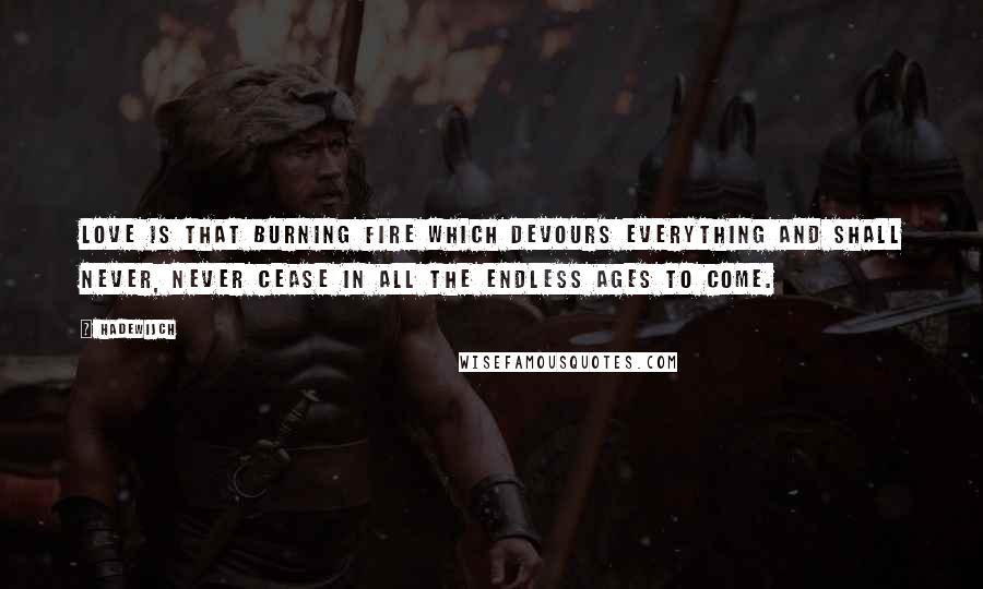 Hadewijch Quotes: Love is that burning fire which devours everything and shall never, never cease in all the endless ages to come.