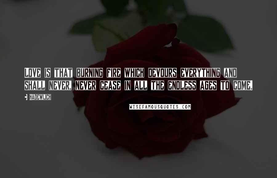 Hadewijch Quotes: Love is that burning fire which devours everything and shall never, never cease in all the endless ages to come.