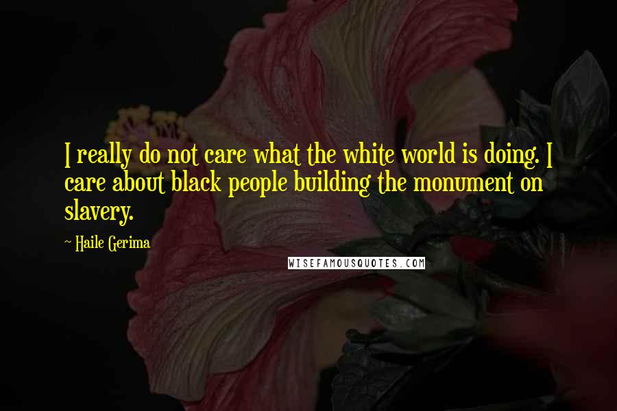 Haile Gerima Quotes: I really do not care what the white world is doing. I care about black people building the monument on slavery.