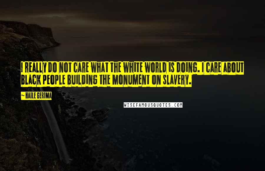 Haile Gerima Quotes: I really do not care what the white world is doing. I care about black people building the monument on slavery.