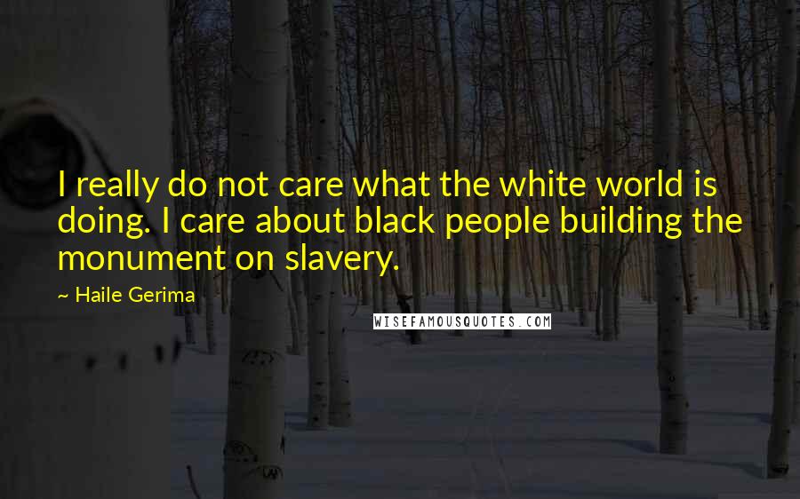 Haile Gerima Quotes: I really do not care what the white world is doing. I care about black people building the monument on slavery.