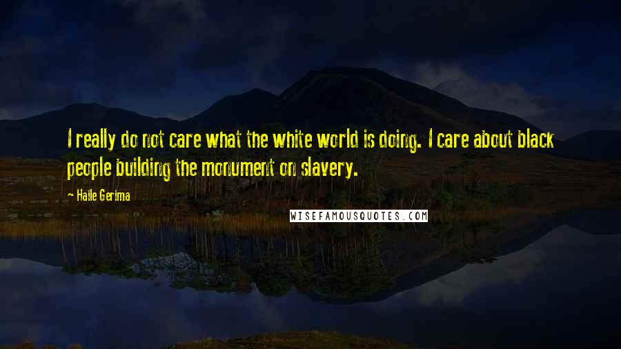 Haile Gerima Quotes: I really do not care what the white world is doing. I care about black people building the monument on slavery.