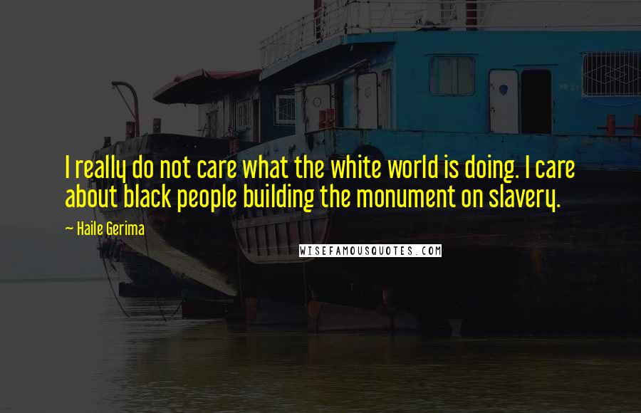 Haile Gerima Quotes: I really do not care what the white world is doing. I care about black people building the monument on slavery.
