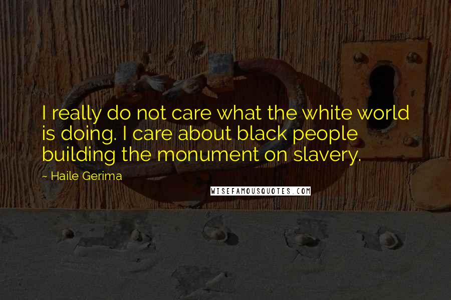Haile Gerima Quotes: I really do not care what the white world is doing. I care about black people building the monument on slavery.