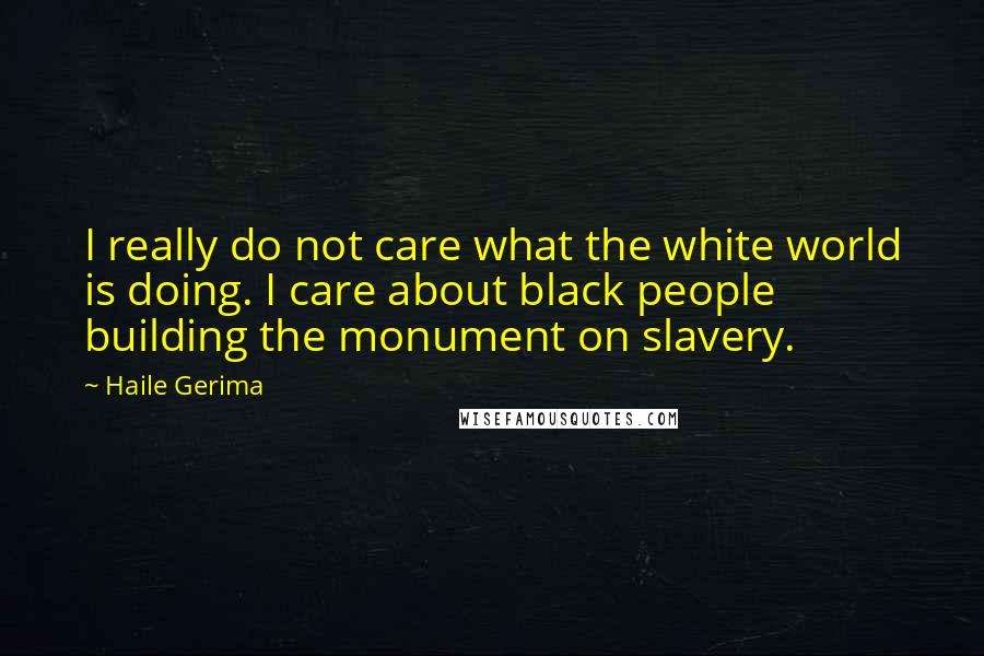 Haile Gerima Quotes: I really do not care what the white world is doing. I care about black people building the monument on slavery.