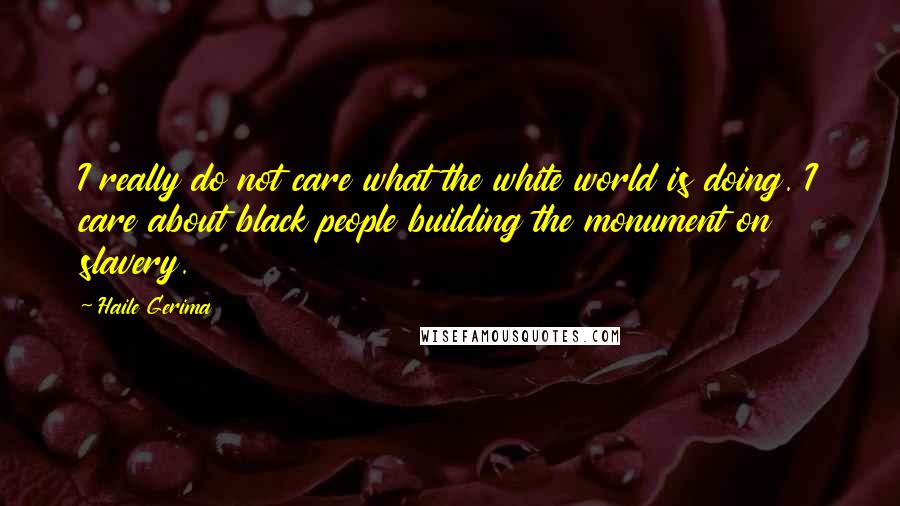Haile Gerima Quotes: I really do not care what the white world is doing. I care about black people building the monument on slavery.