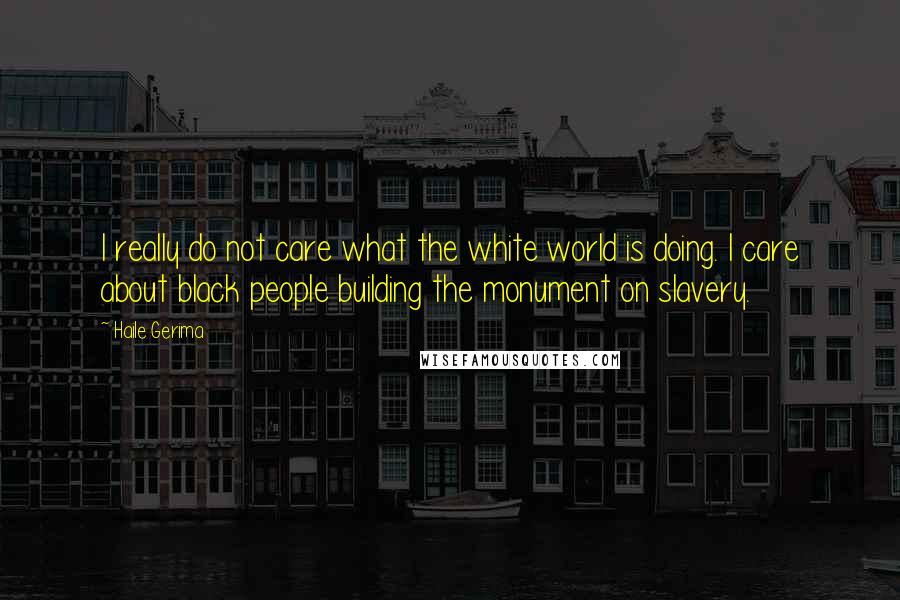 Haile Gerima Quotes: I really do not care what the white world is doing. I care about black people building the monument on slavery.