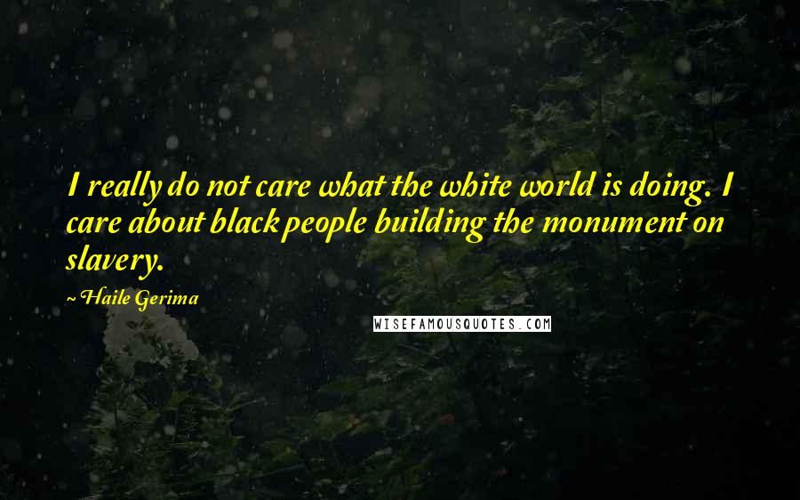 Haile Gerima Quotes: I really do not care what the white world is doing. I care about black people building the monument on slavery.