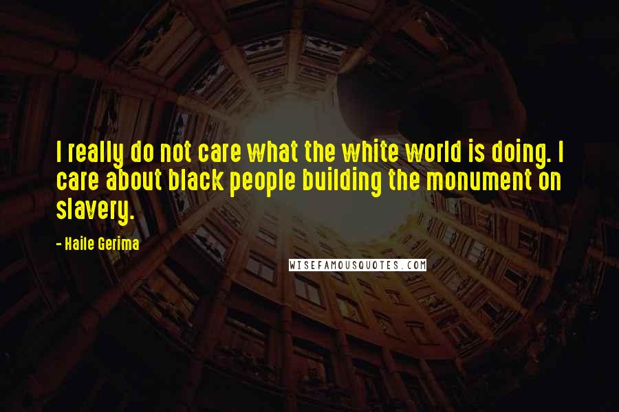 Haile Gerima Quotes: I really do not care what the white world is doing. I care about black people building the monument on slavery.