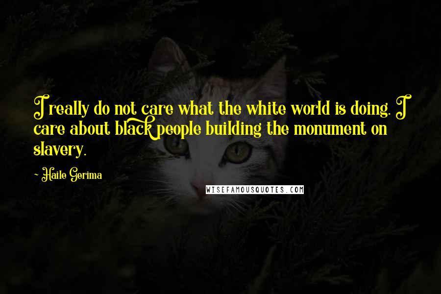 Haile Gerima Quotes: I really do not care what the white world is doing. I care about black people building the monument on slavery.