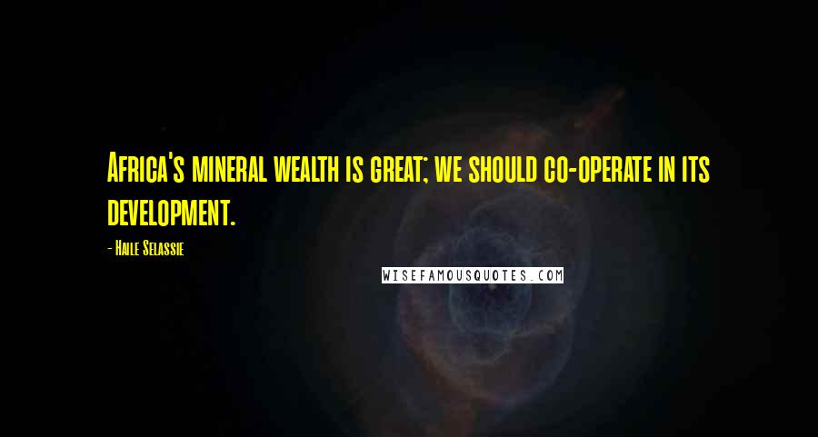 Haile Selassie Quotes: Africa's mineral wealth is great; we should co-operate in its development.