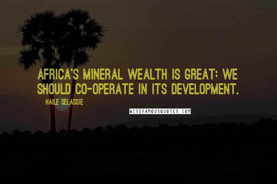 Haile Selassie Quotes: Africa's mineral wealth is great; we should co-operate in its development.