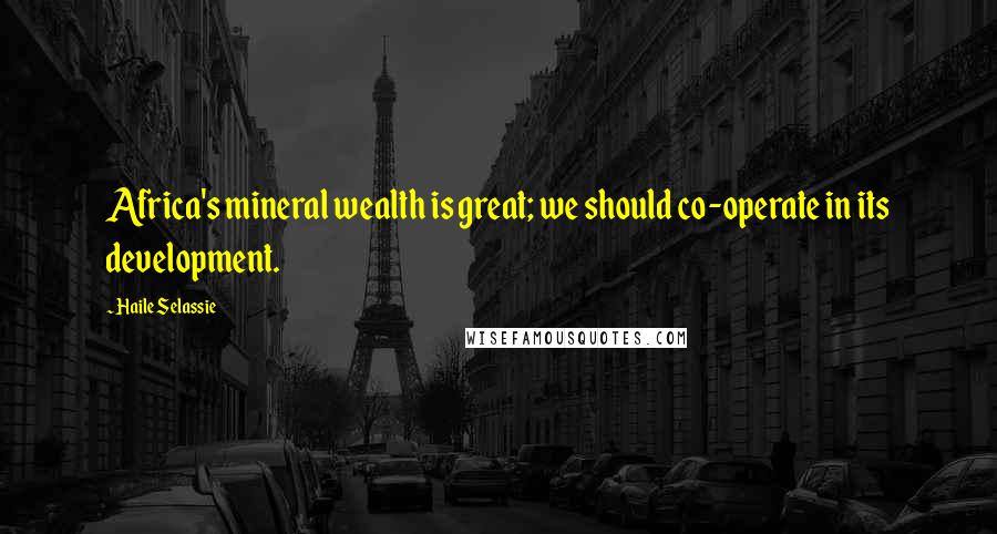 Haile Selassie Quotes: Africa's mineral wealth is great; we should co-operate in its development.