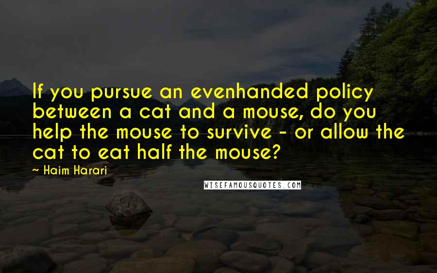Haim Harari Quotes: If you pursue an evenhanded policy between a cat and a mouse, do you help the mouse to survive - or allow the cat to eat half the mouse?