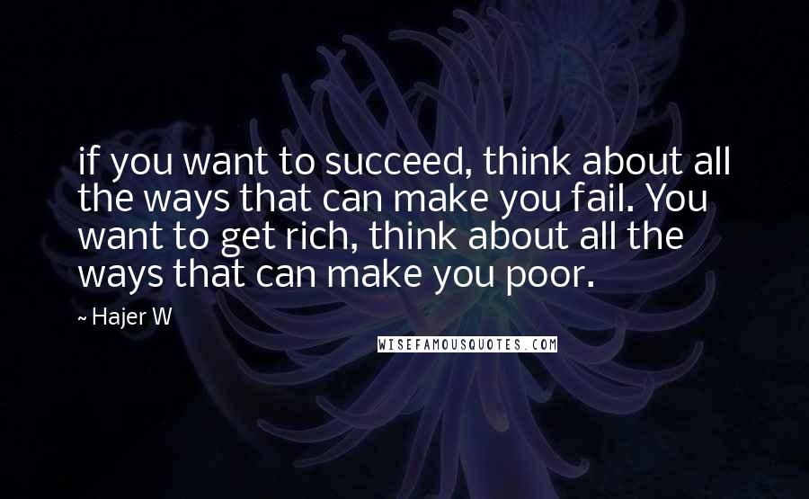 Hajer W Quotes: if you want to succeed, think about all the ways that can make you fail. You want to get rich, think about all the ways that can make you poor.