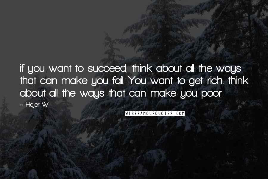 Hajer W Quotes: if you want to succeed, think about all the ways that can make you fail. You want to get rich, think about all the ways that can make you poor.