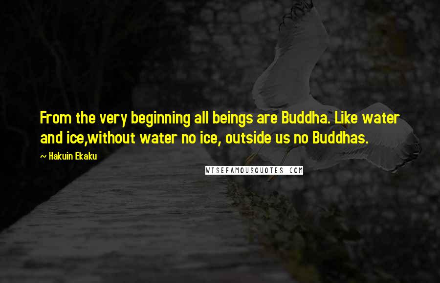 Hakuin Ekaku Quotes: From the very beginning all beings are Buddha. Like water and ice,without water no ice, outside us no Buddhas.