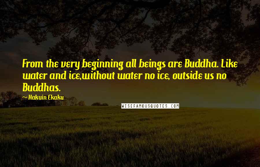Hakuin Ekaku Quotes: From the very beginning all beings are Buddha. Like water and ice,without water no ice, outside us no Buddhas.