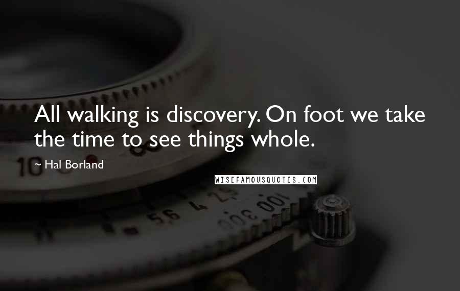 Hal Borland Quotes: All walking is discovery. On foot we take the time to see things whole.