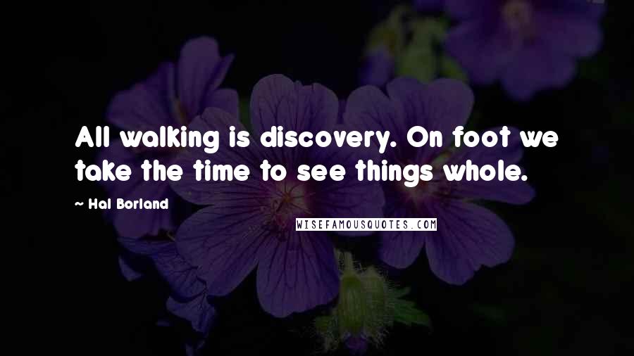 Hal Borland Quotes: All walking is discovery. On foot we take the time to see things whole.