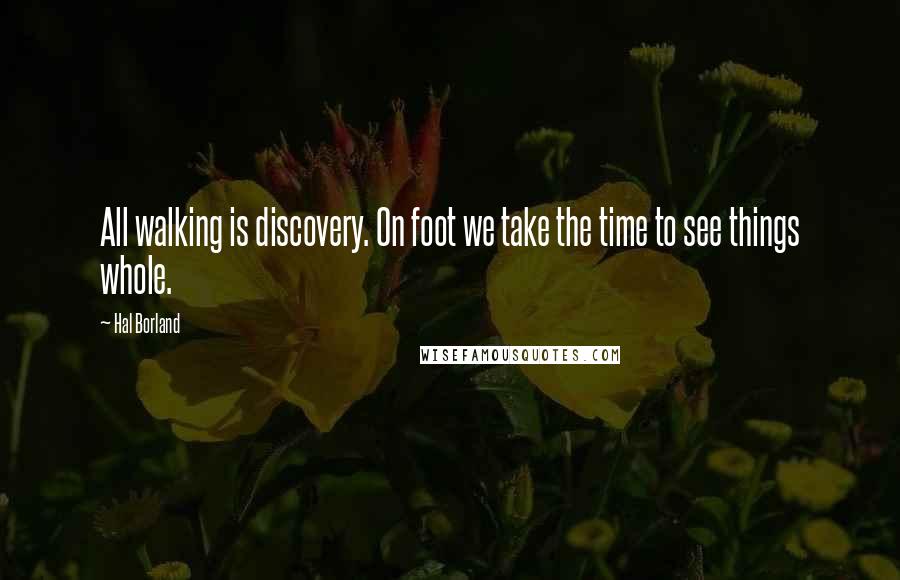 Hal Borland Quotes: All walking is discovery. On foot we take the time to see things whole.