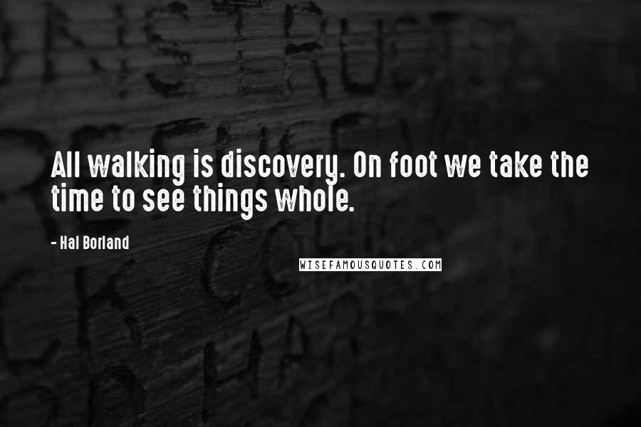 Hal Borland Quotes: All walking is discovery. On foot we take the time to see things whole.