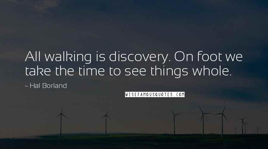 Hal Borland Quotes: All walking is discovery. On foot we take the time to see things whole.