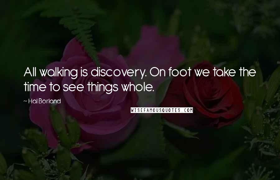 Hal Borland Quotes: All walking is discovery. On foot we take the time to see things whole.