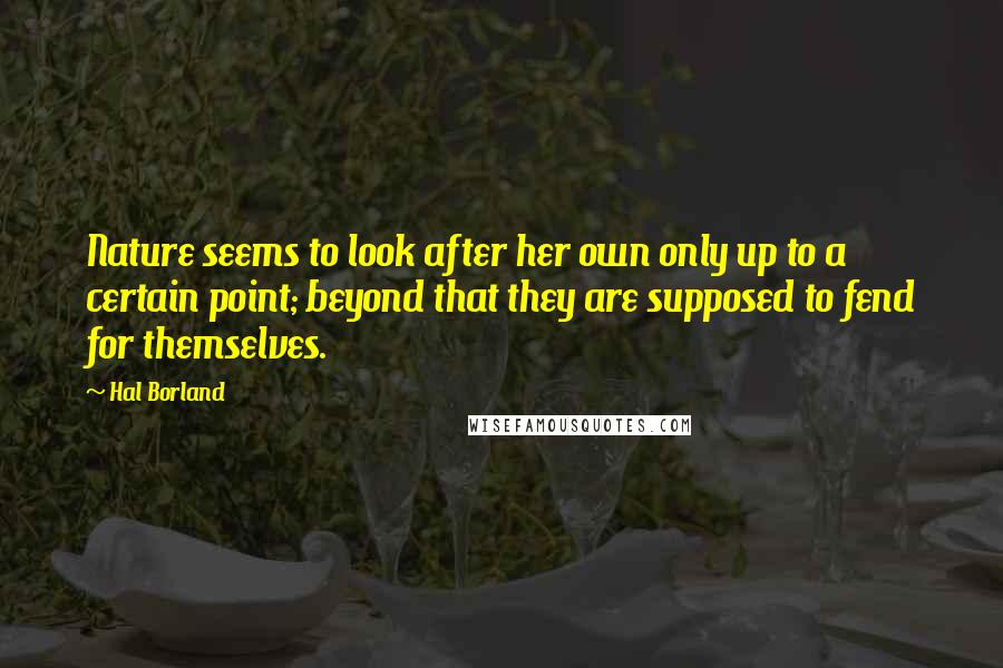 Hal Borland Quotes: Nature seems to look after her own only up to a certain point; beyond that they are supposed to fend for themselves.