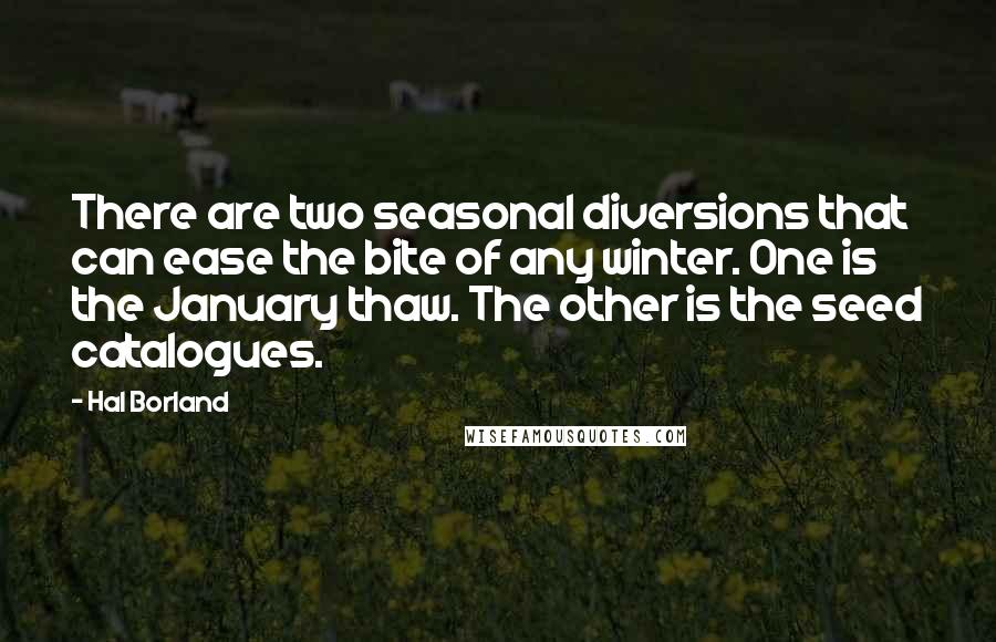 Hal Borland Quotes: There are two seasonal diversions that can ease the bite of any winter. One is the January thaw. The other is the seed catalogues.