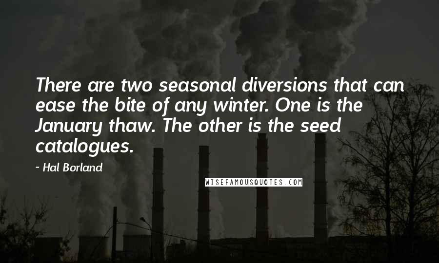 Hal Borland Quotes: There are two seasonal diversions that can ease the bite of any winter. One is the January thaw. The other is the seed catalogues.