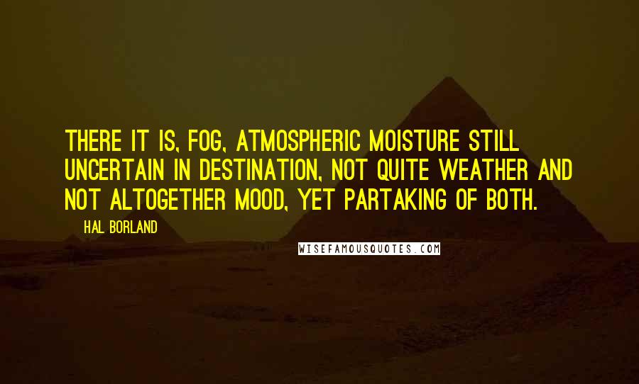 Hal Borland Quotes: There it is, fog, atmospheric moisture still uncertain in destination, not quite weather and not altogether mood, yet partaking of both.