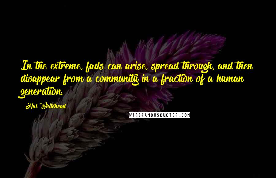 Hal Whitehead Quotes: In the extreme, fads can arise, spread through, and then disappear from a community in a fraction of a human generation.