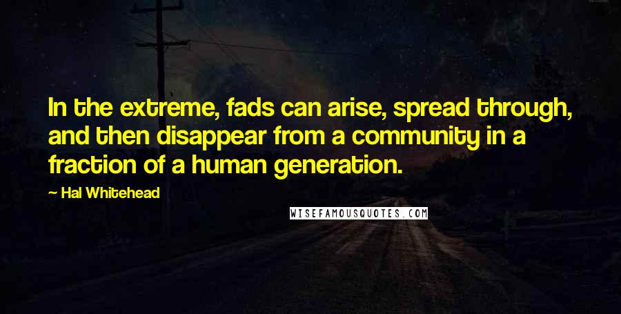 Hal Whitehead Quotes: In the extreme, fads can arise, spread through, and then disappear from a community in a fraction of a human generation.