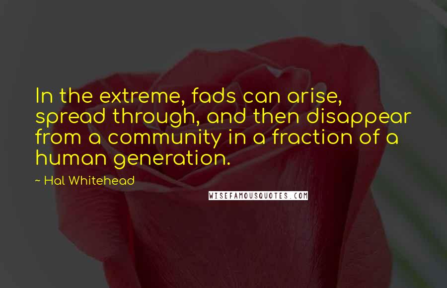 Hal Whitehead Quotes: In the extreme, fads can arise, spread through, and then disappear from a community in a fraction of a human generation.