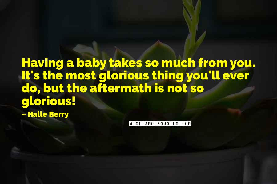 Halle Berry Quotes: Having a baby takes so much from you. It's the most glorious thing you'll ever do, but the aftermath is not so glorious!