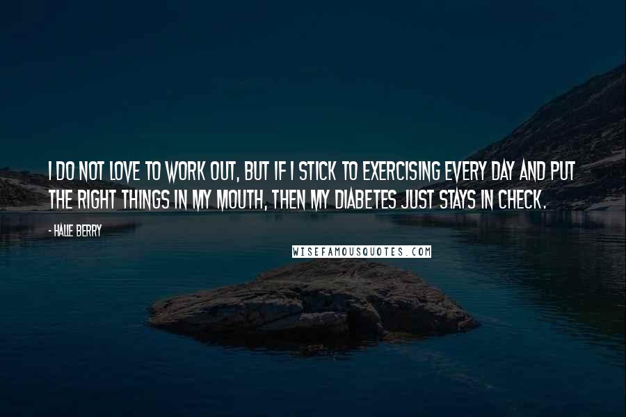Halle Berry Quotes: I do not love to work out, but if I stick to exercising every day and put the right things in my mouth, then my diabetes just stays in check.