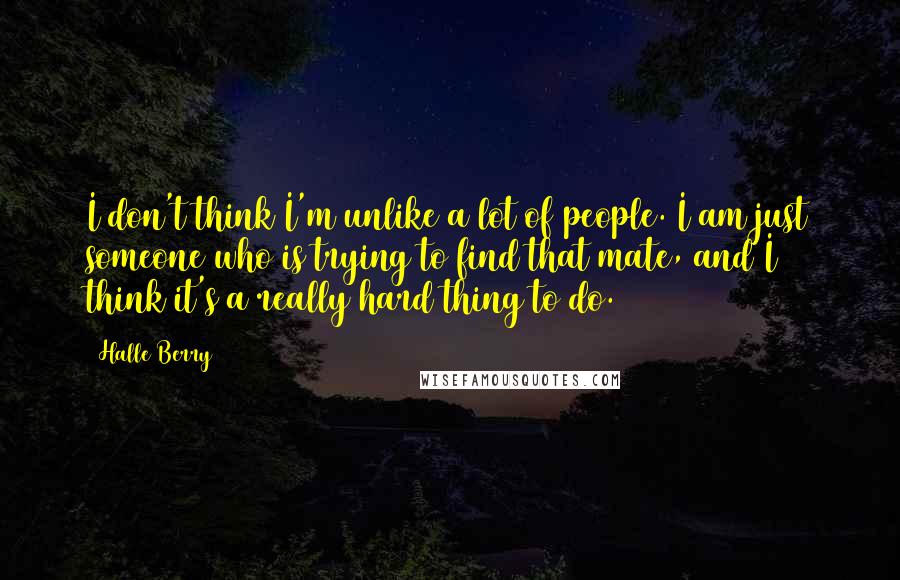 Halle Berry Quotes: I don't think I'm unlike a lot of people. I am just someone who is trying to find that mate, and I think it's a really hard thing to do.