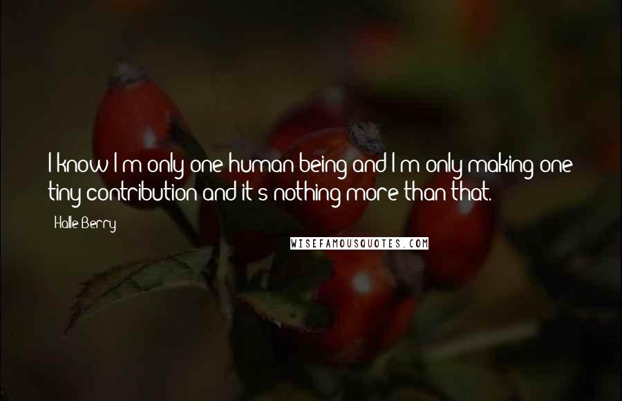 Halle Berry Quotes: I know I'm only one human being and I'm only making one tiny contribution and it's nothing more than that.