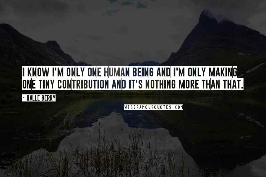 Halle Berry Quotes: I know I'm only one human being and I'm only making one tiny contribution and it's nothing more than that.