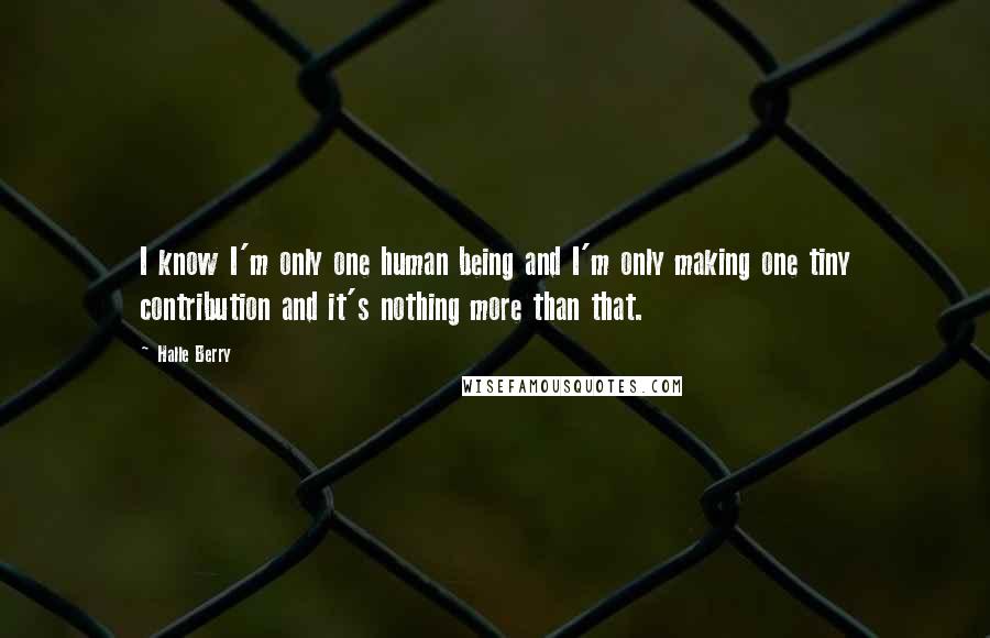 Halle Berry Quotes: I know I'm only one human being and I'm only making one tiny contribution and it's nothing more than that.