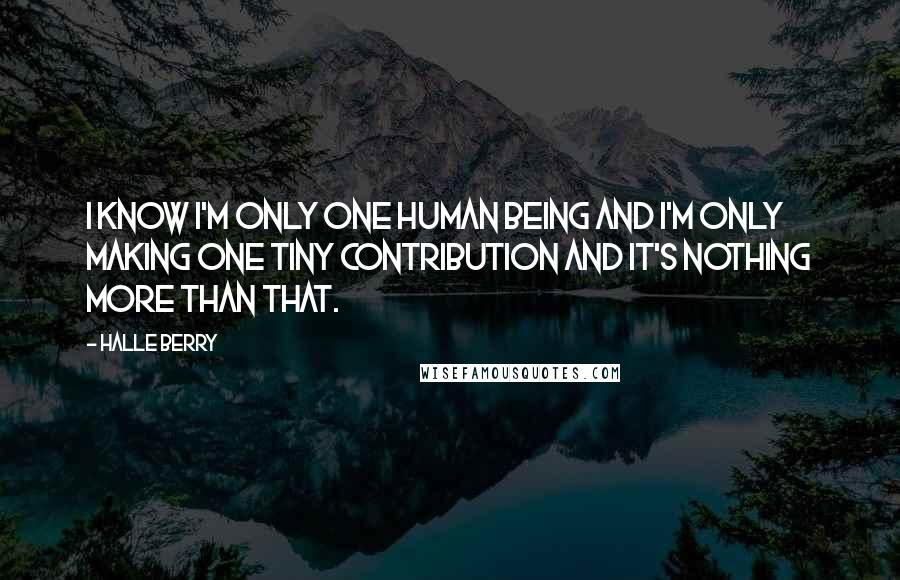 Halle Berry Quotes: I know I'm only one human being and I'm only making one tiny contribution and it's nothing more than that.